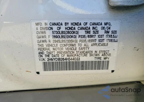 2004 Acura Mdx from USA, damaged, VIN 2HNYD18264H544033